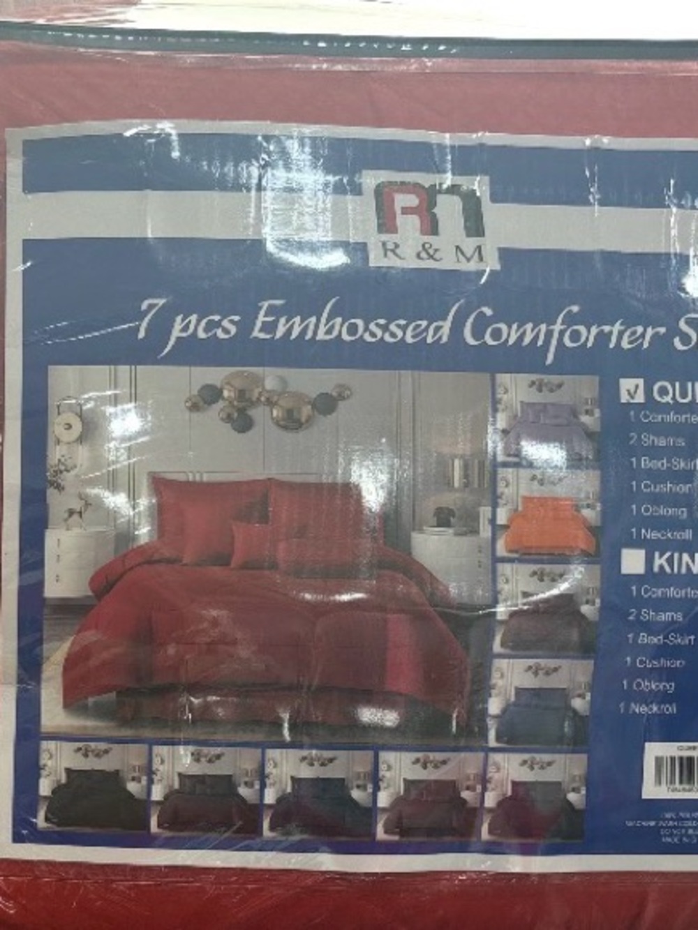 R & M Embossed Comforter Set in Red - 7-Piece Home Bedding